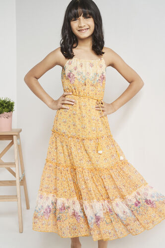 Mustard Floral Flounce Gown, Mustard, image 1